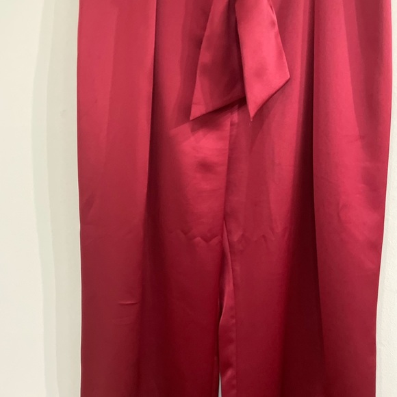 Vivid Wine Red Satin Wide Leg Pants - Size14 - Picture 6 of 7